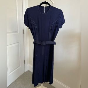 1940 - 1950’s Vintage Dark Blue Belted Dress